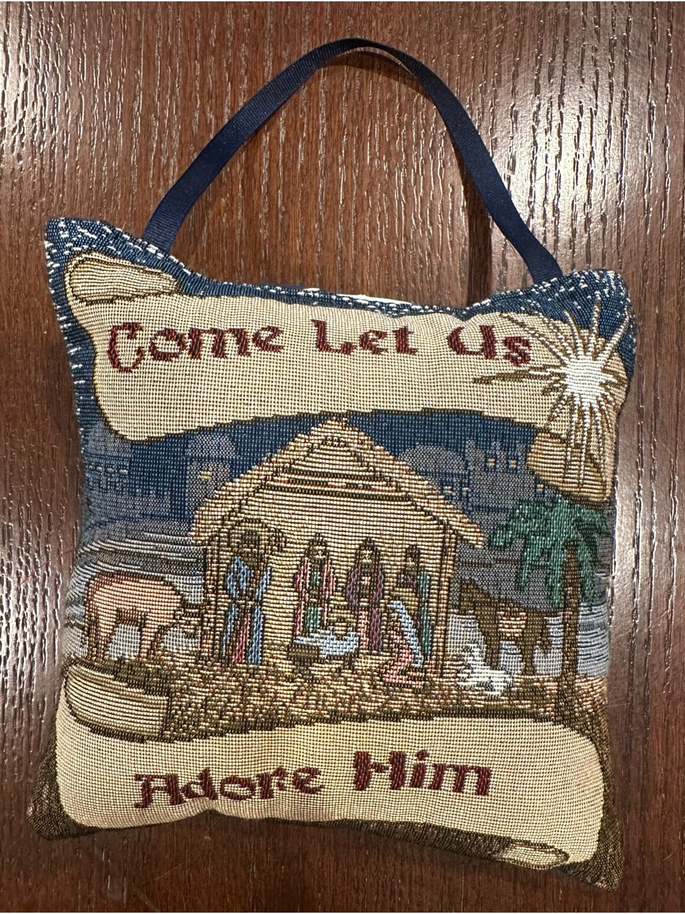 Needlepoint Pillow Door Hanger Come Let Us Adore Him 7 X 7"